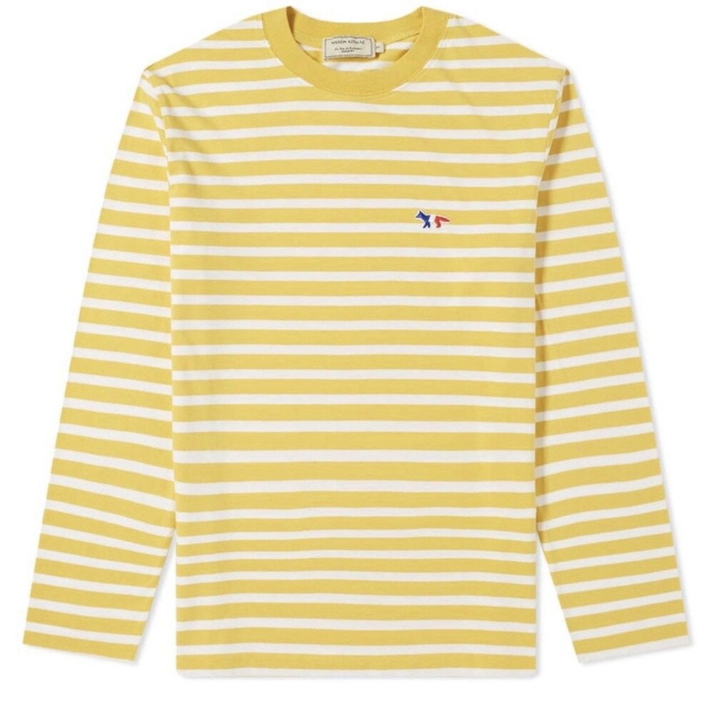 Maison Kitsune Striped Fox Head Patch T-Shirt, Size XL